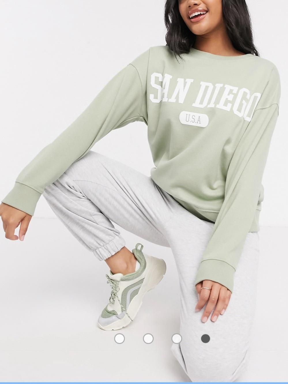 New Look Women’s Longline Slogan Sweatshirt in Light Green (Size: M)